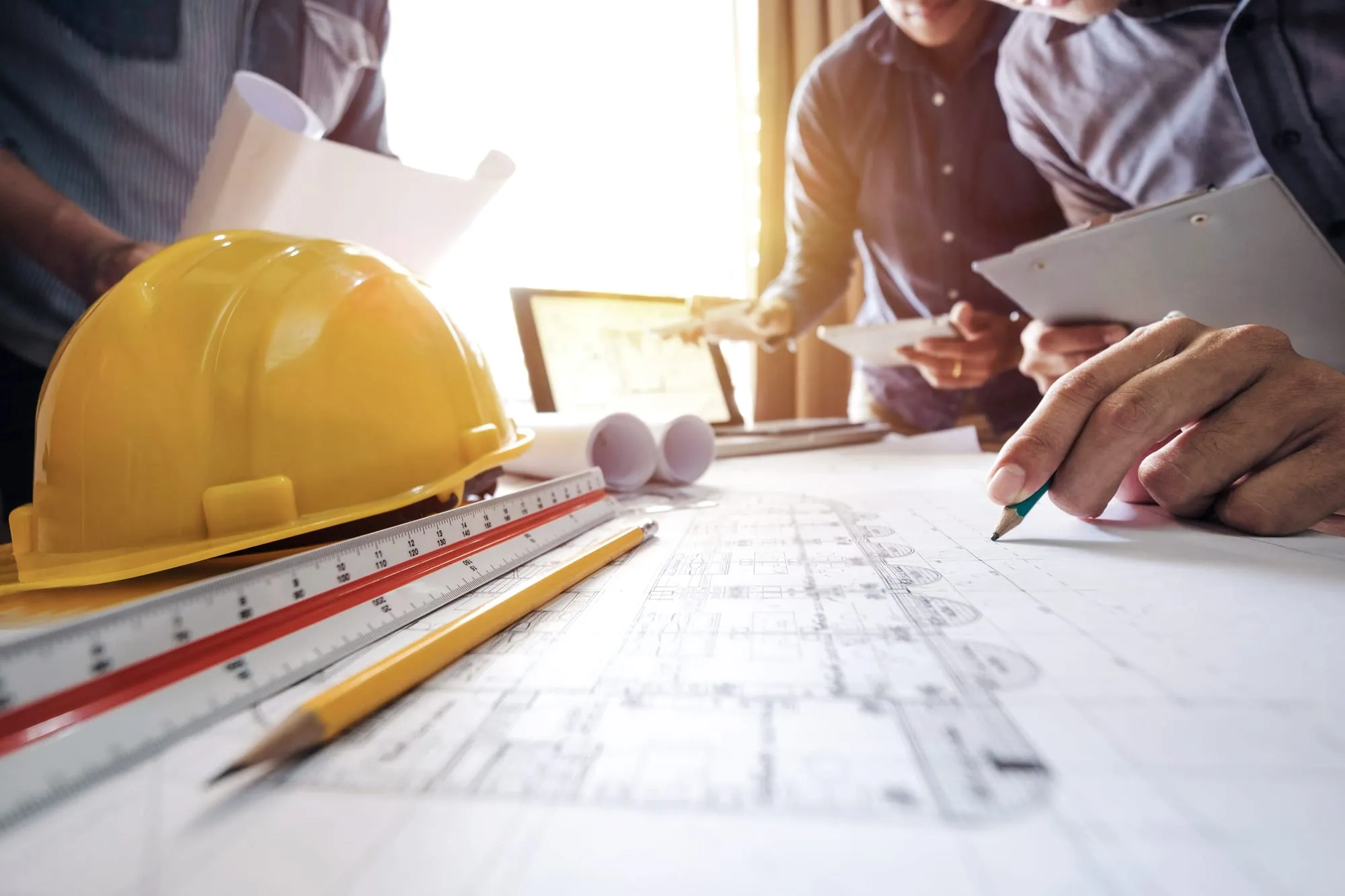 Construction work planning with project drawings