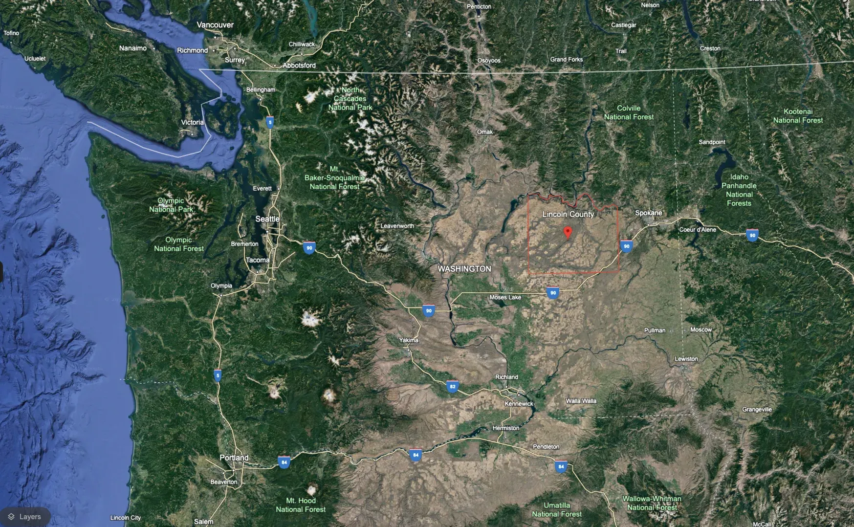 Detailed map of Lincoln County, Washington