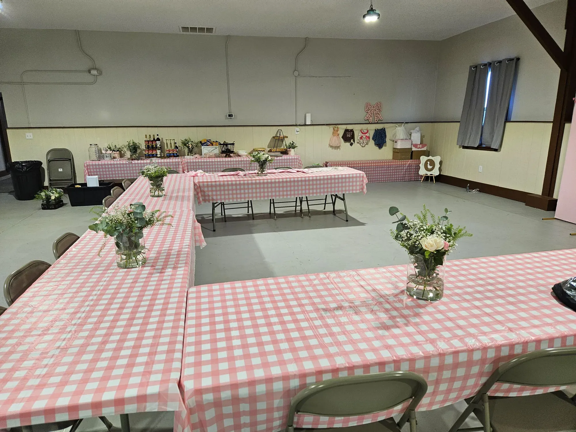 The Lincoln County Fairgrounds event hall set up for a gathering