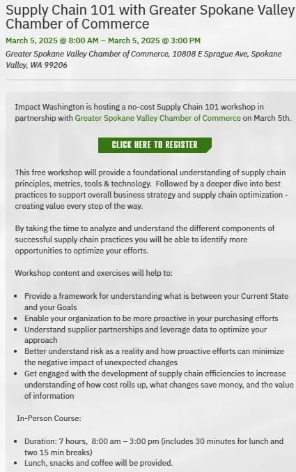 Supply Chain 101 training in Spokane Valley